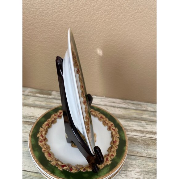 Set of 4 American Atelier Noel Salad Dessert Plates 8” Green Gold Red Holiday - Picture 5 of 13